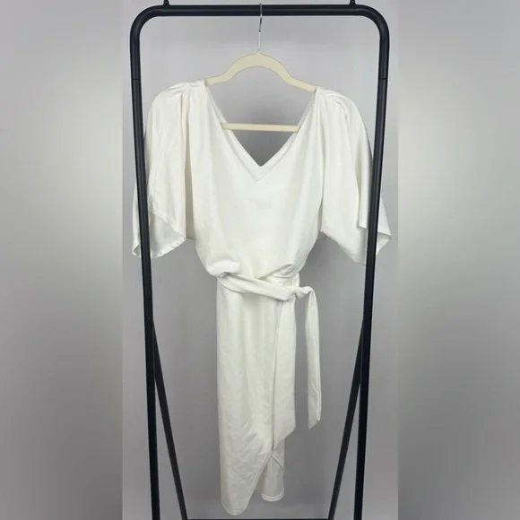 Boohoo Kimono Tie Belt Midi Dress White Wrap V Neck Party Dress Size US 6 NWT - Picture 5 of 7